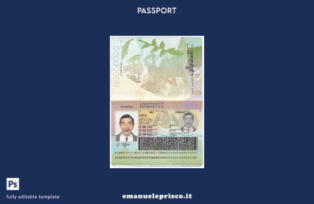modello di passaporto della Dominica in stile verificato